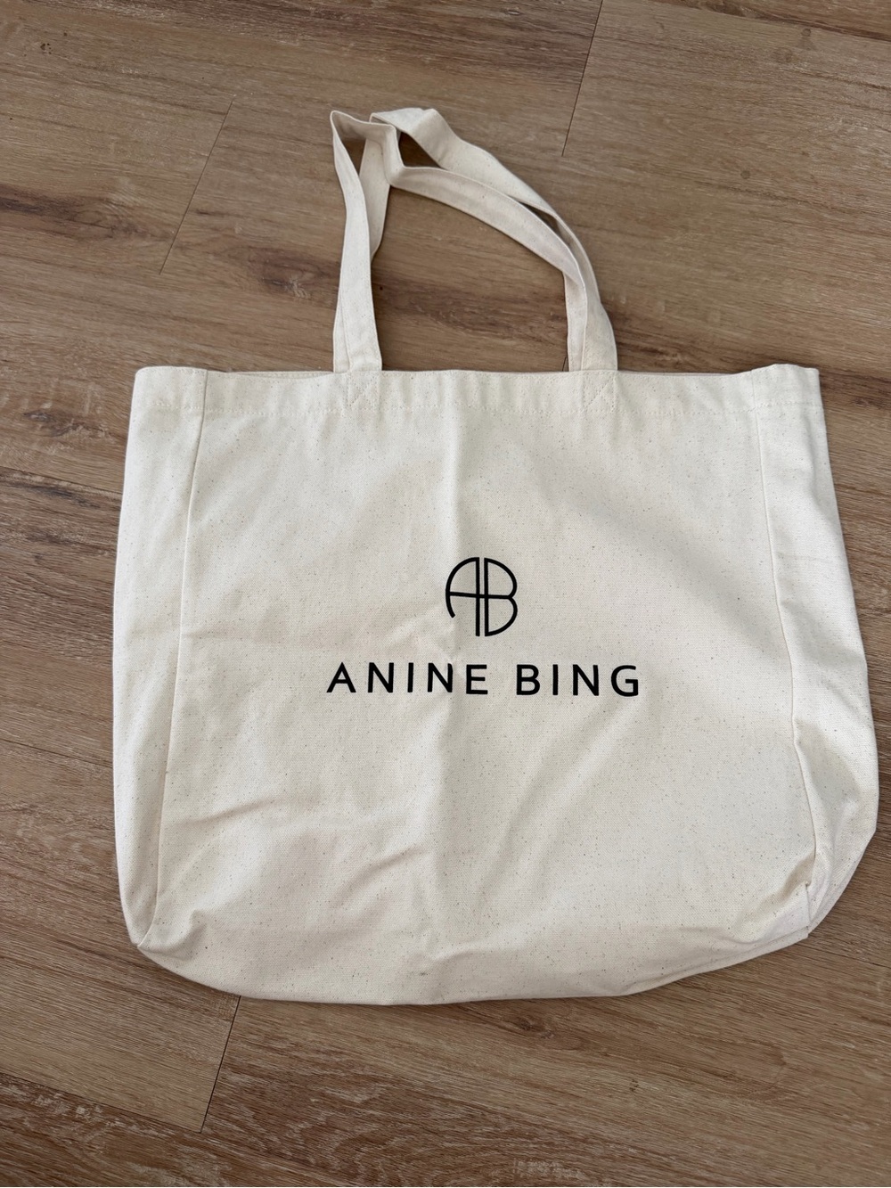 Anine Bing Cream Canvas Tote with Black Logo
